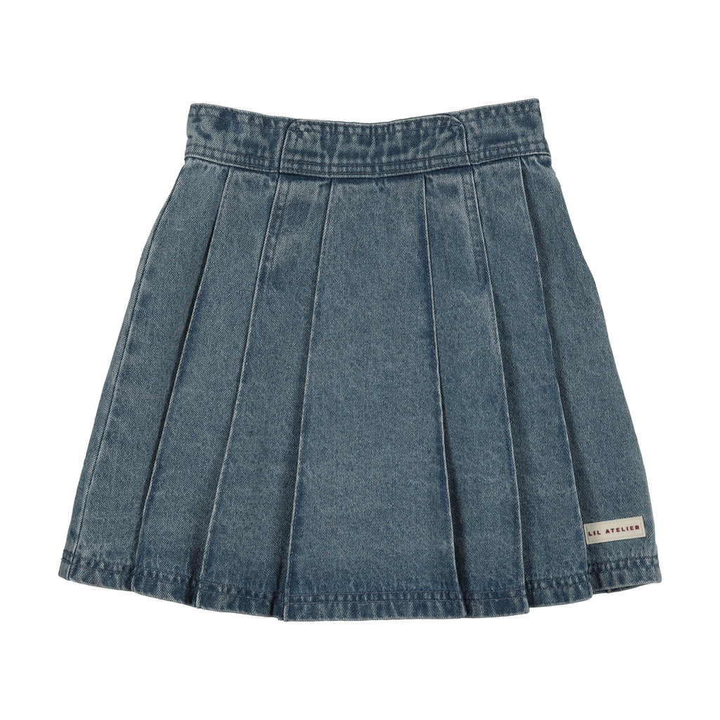 Lil Legs Denim City Pleated Skirt - Mid Blue Wash