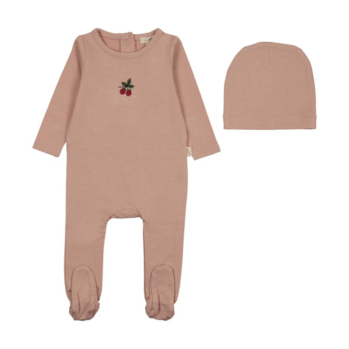 Lil Legs Embroidered Lounge Footie & Hat - Pink