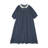 Lil Legs Embroidered Collar Maxi - Off Blue (3/4 Sleeve)