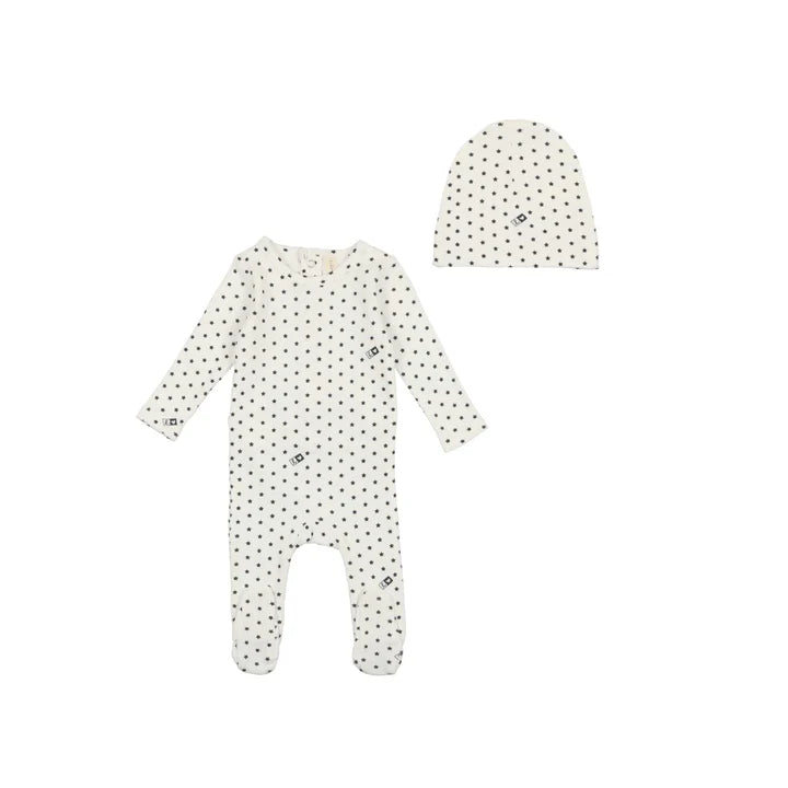 Lil Legs Ribbed Star Footie - White/Blue