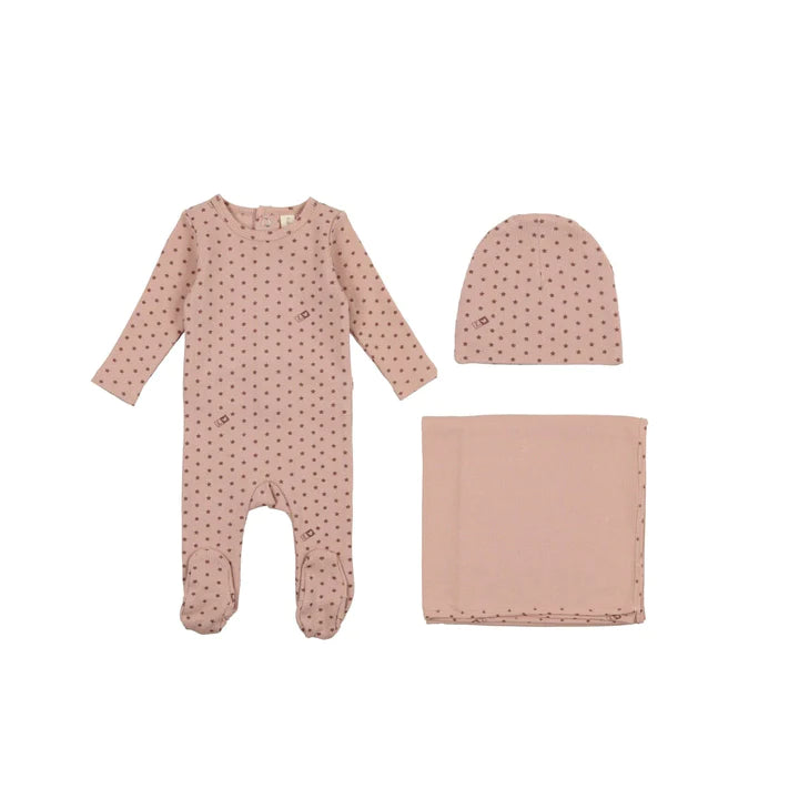 Lil Legs Ribbed Star Layette Set- Pink/Rose