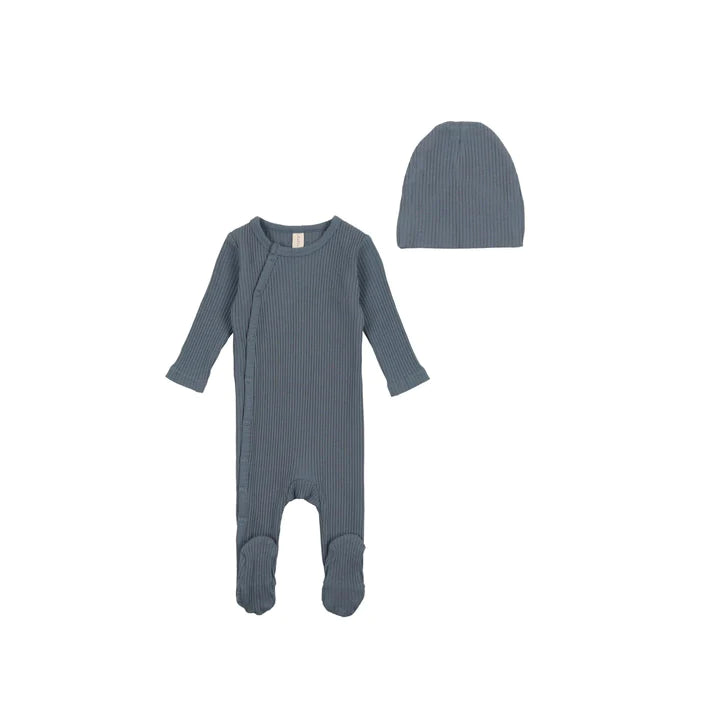 Lil Legs Side Snap Footie with Beanie- French Blue