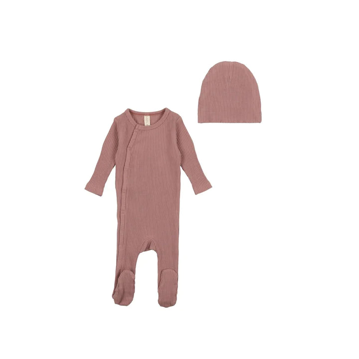 Lil Legs Side Snap Footie with Beanie- Mauve