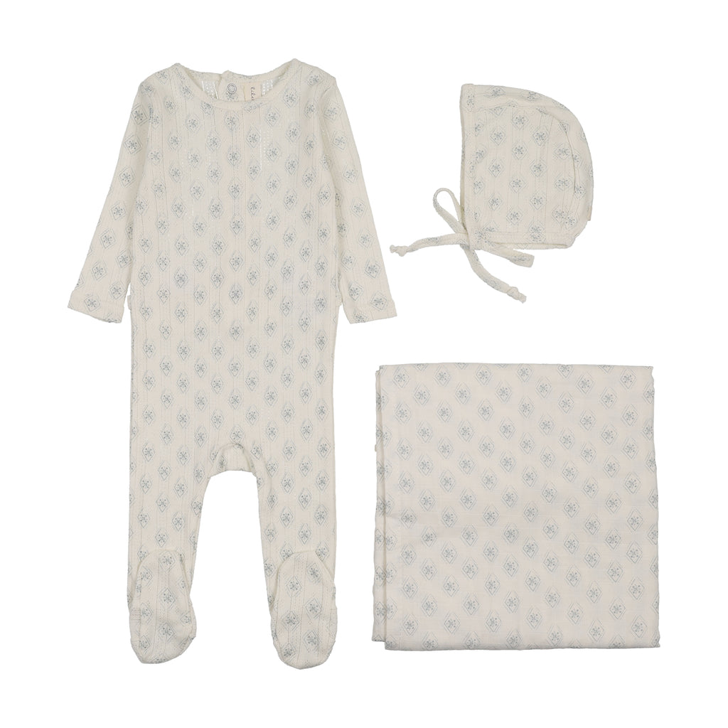 Lilette Geo Floral Printed Layette Set - Cream/Blue