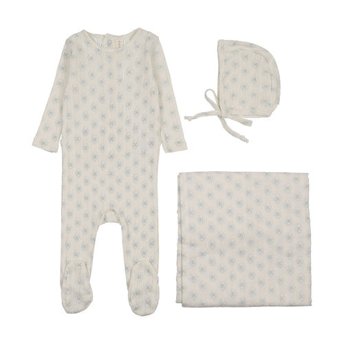 Lilette Geo Floral Printed Layette Set - Cream/Blue