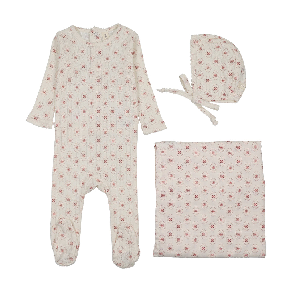 Lilette Geo Floral Printed Layette Set - Cream/Pink
