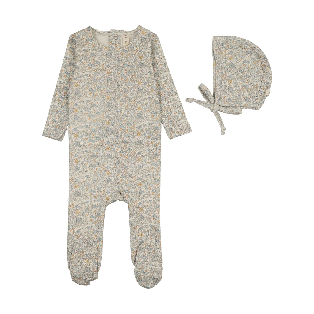 Lilette Liberty Floral Footie And Hat Set - Cream/Blue