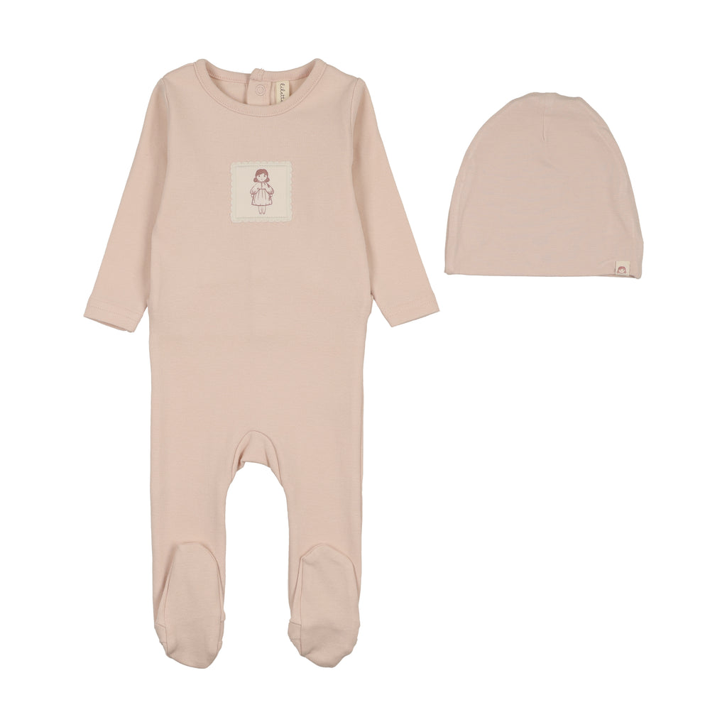 Lilette Graphic Tag Footie And Hat Set - Petal