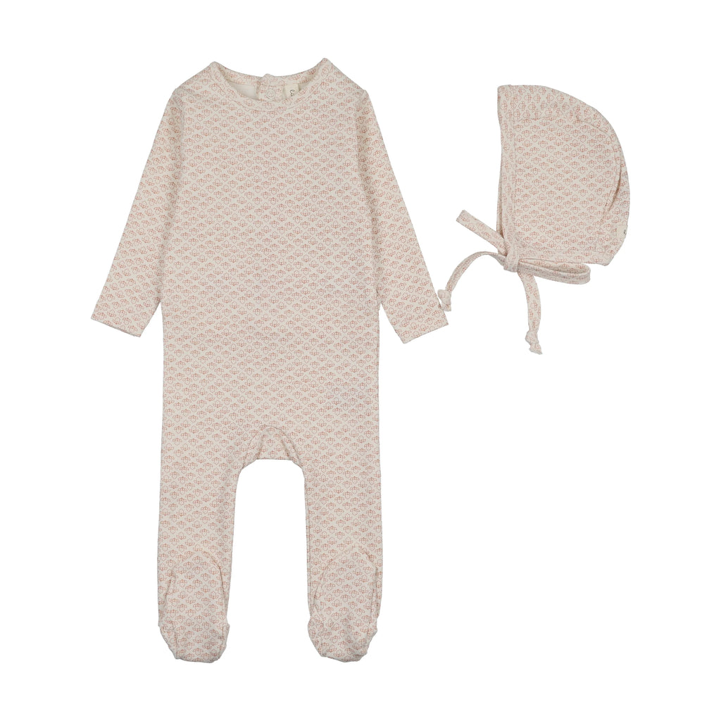 Lilette Mini Floral Print Footie And Hat - Cream/Mauve