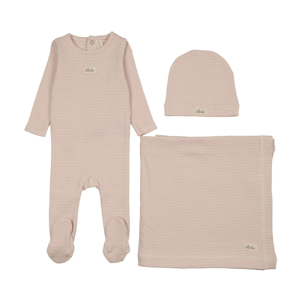Lilette Striped Bebe Layette Set - Dusty Pink