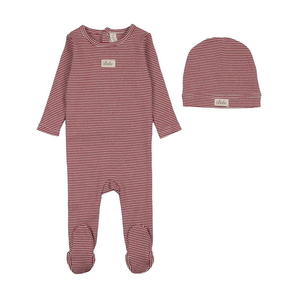 Lilette Striped Bebe Footie And Hat - Red