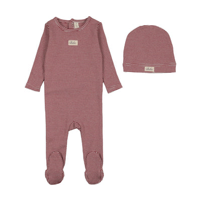 Lilette Striped Bebe Footie And Hat - Red
