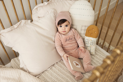 Lilette Velour Bebe Footie And Hat - Heather Pink