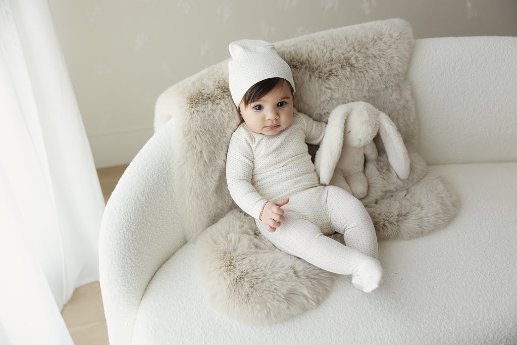 Lilette Dotted Footie And Hat - Cream/Pink