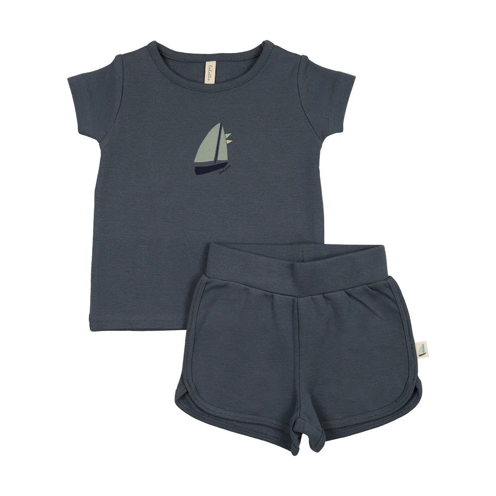 Lilette Nautical Short Sleeve Set - Off Navy