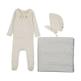 Lilette Sweetheart Collar Layette Set - Cream/Blue