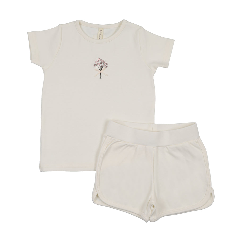 Lilette Bouquet Graphic Short Sleeve Set - Cream
