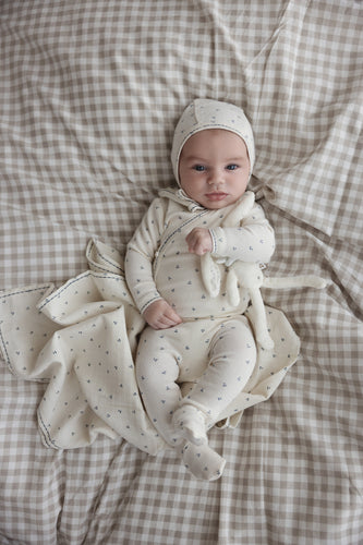 Lilette Cherry Scallop Footie And Hat Set - Cream/Blue