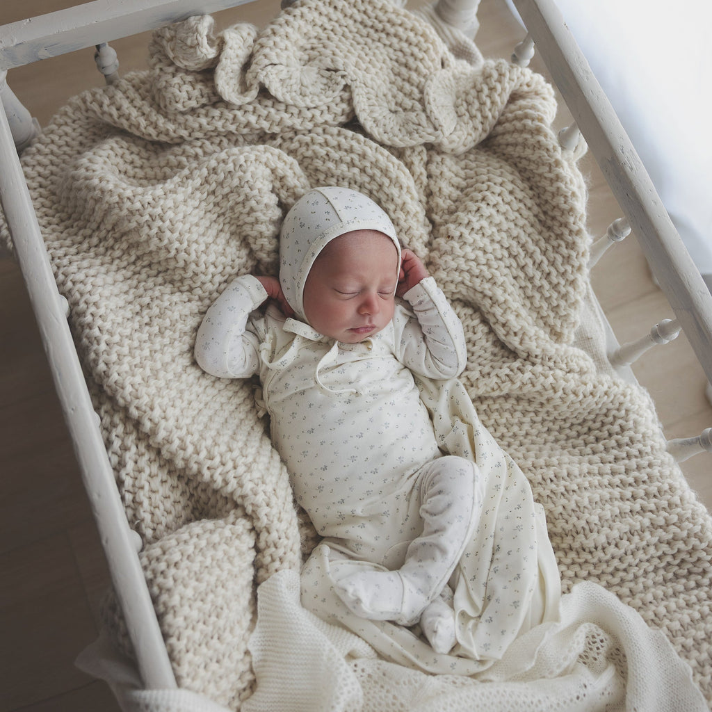 Lilette Printed Wrapover Layette Set - Cream/Blue