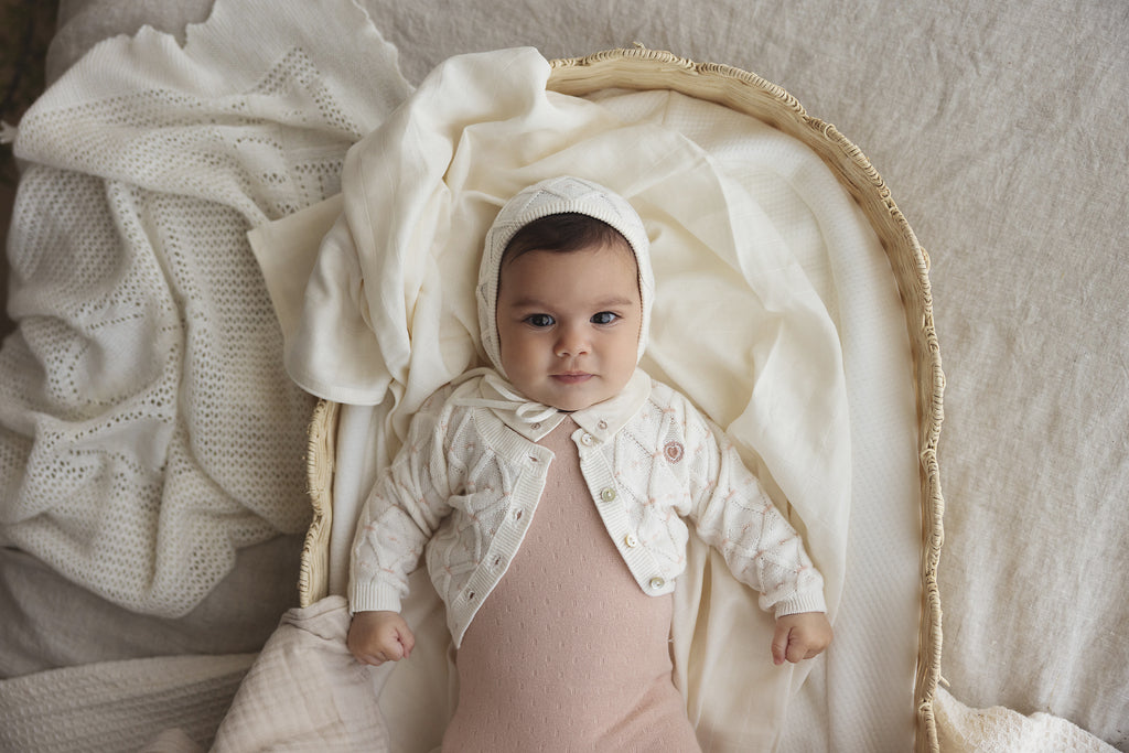 Lilette Sweetheart Collar Layette Set - Dusty Pink