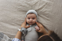 Load image into Gallery viewer, Lilette Two Tone Knit Footie And Hat - Light Blue