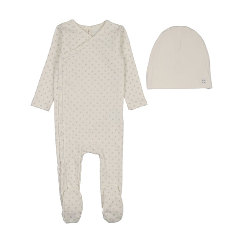 Lilette Take Me Home Clover Footie And Hat Set - Cream/Pale Blue
