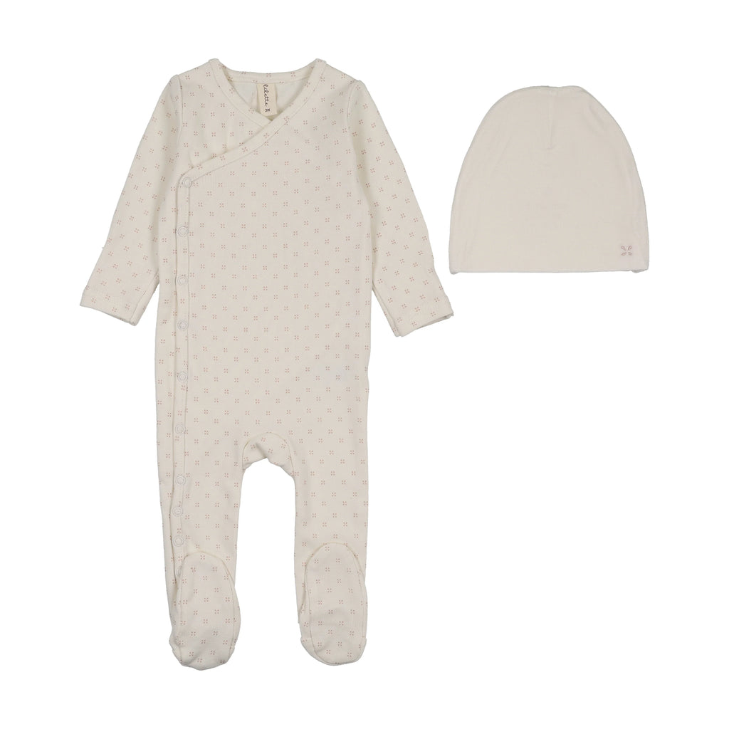 Lilette Take Me Home Clover Footie And Hat Set - Cream/Dusty Pink