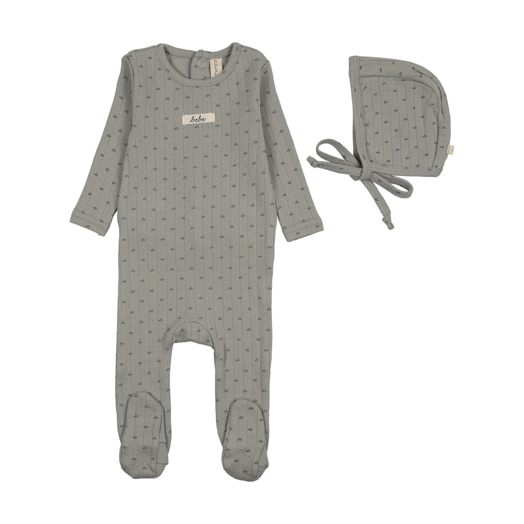 Lilette Floret Print Footie And Hat Set - Light Blue
