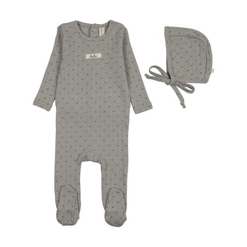 Lilette Floret Print Footie And Hat Set - Light Blue