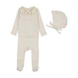 Lilette Sweetheart Collar Footie And Hat - Cream/Pink