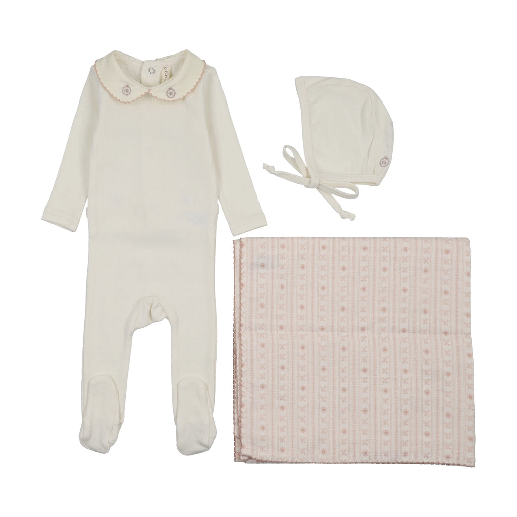 Lilette Sweetheart Collar Layette Set - Cream/Pink