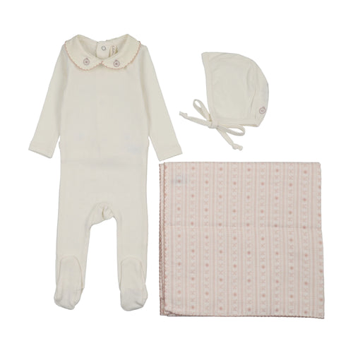 Lilette Sweetheart Collar Layette Set - Cream/Pink