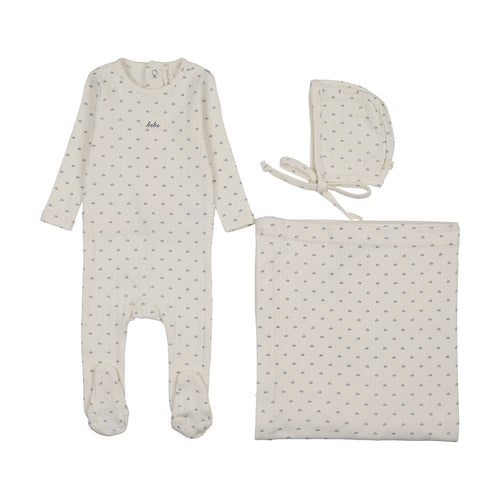 Lilette Floret Print Layette Set - Cream/Blue