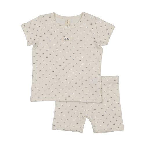 Lilette Floret Print Short Sleeve Lounge Set - Cream/Blue