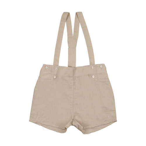 Lil Legs Linen Suspender Shorts - Wheat
