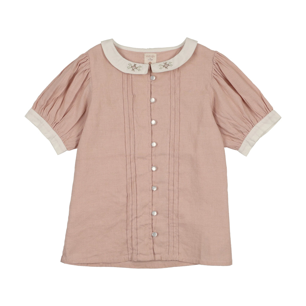Lil Legs Pintuck Collar Blouse - Bud Pink (Short Sleeve)