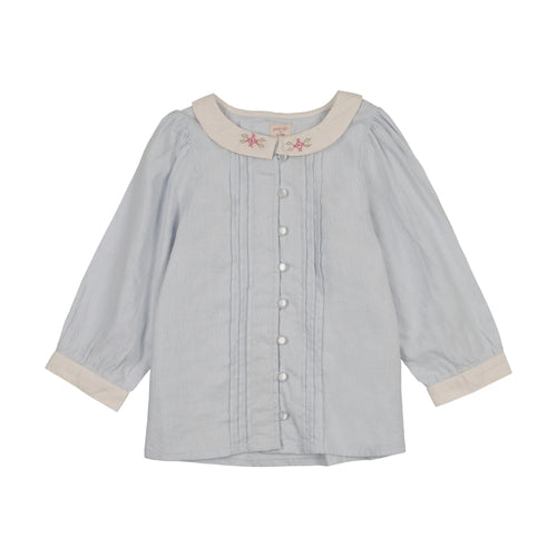 Lil Legs Pintuck Collar Blouse - Clear Blue (3/4 Sleeve)