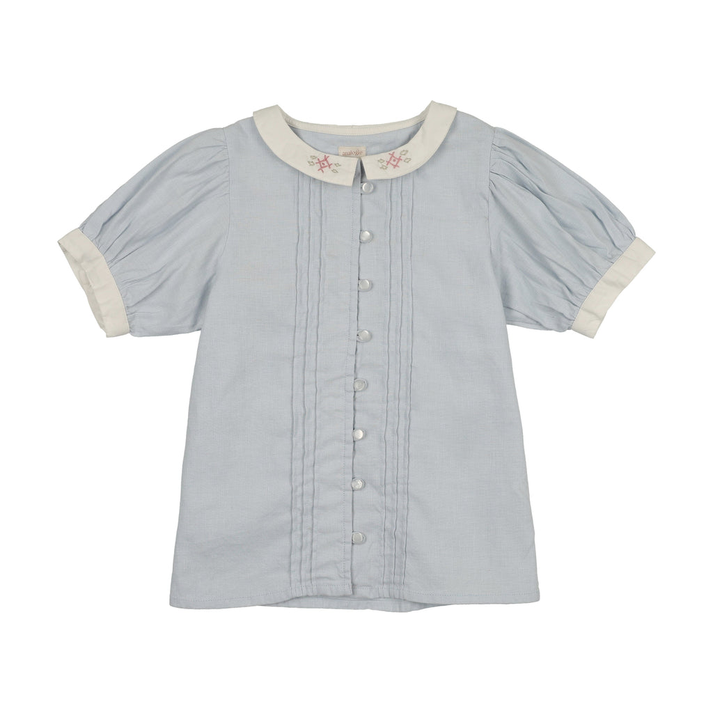 Lil Legs Pintuck Collar Blouse - Clear Blue (Short Sleeve)