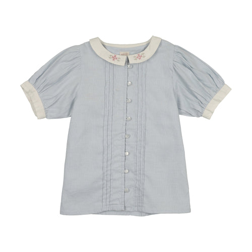 Lil Legs Pintuck Collar Blouse - Clear Blue (Short Sleeve)