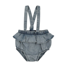Load image into Gallery viewer, Lil Legs Denim Flutter Suspender Bloomer - Stonewash