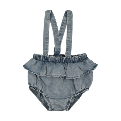 Lil Legs Denim Flutter Suspender Bloomer - Stonewash
