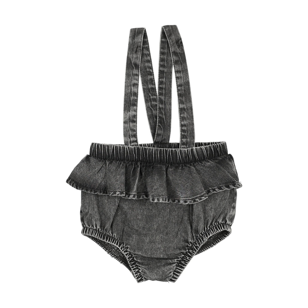 Lil Legs Denim Flutter Suspender Bloomer - Black Wash