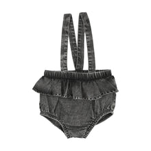 Load image into Gallery viewer, Lil Legs Denim Flutter Suspender Bloomer - Black Wash