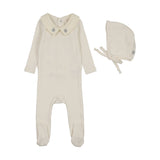 Lilette Sweetheart Collar Footie And Hat - Cream/Blue