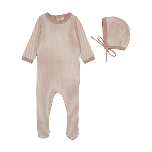 Lilette Two Tone Knit Footie And Hat- Dusty Pink