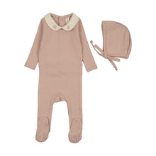 Load image into Gallery viewer, Lilette Sweetheart Collar Footie And Hat - Dusty Pink