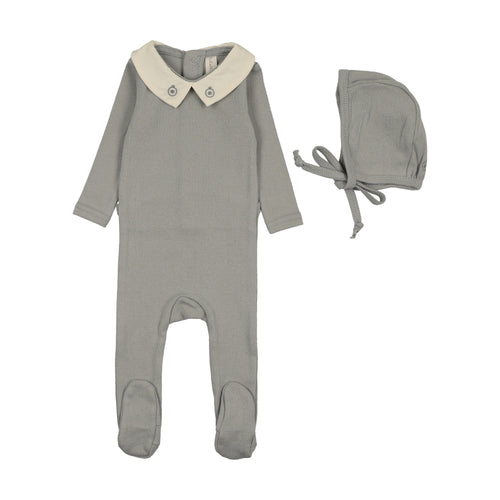 Lilette Sweetheart Collar Footie And Hat - Light Blue