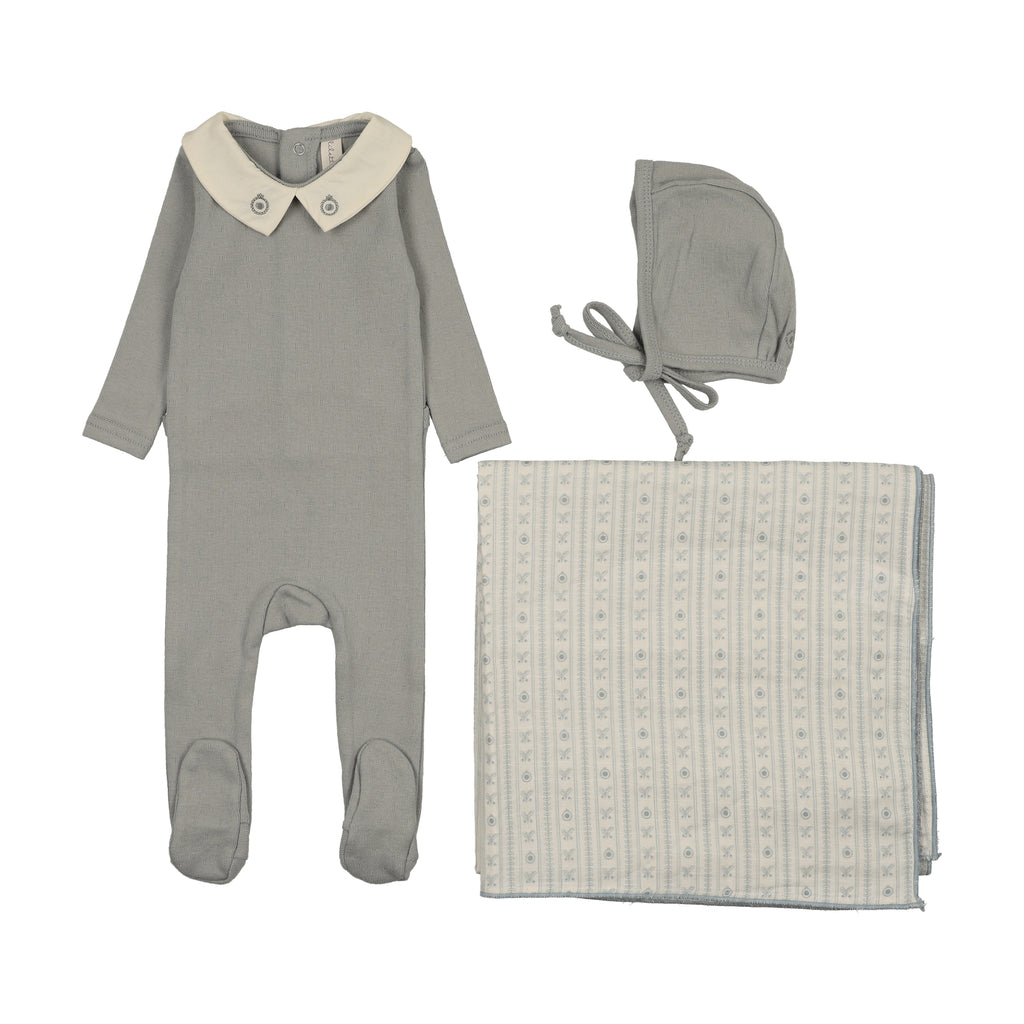 Lilette Sweetheart Collar Layette Set - Light Blue
