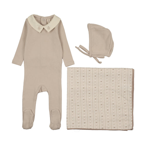 Lilette Sweetheart Collar Layette Set - Cream/Taupe