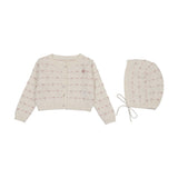 Lilette Sweetheart Knit Cardigan And Hat Set - Cream/Dusty Pink